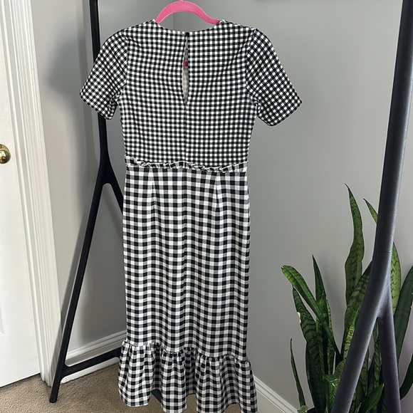 ASOS DESIGN Black White Midi Dress with Peplum Hem Contrast Check Print Size 2 - Picture 2 of 7